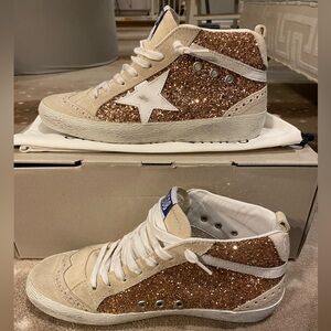 Golden Goose, Size 37, Mid-Star Sneakers, with Pink/Gold Glitter